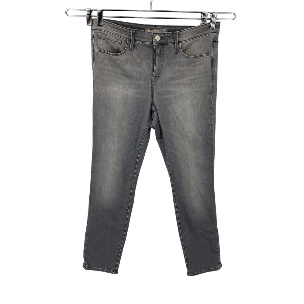 Athleta Jeans Womens 14P Gray Slim Tapered Cropped Ankle Front Sanded Fade